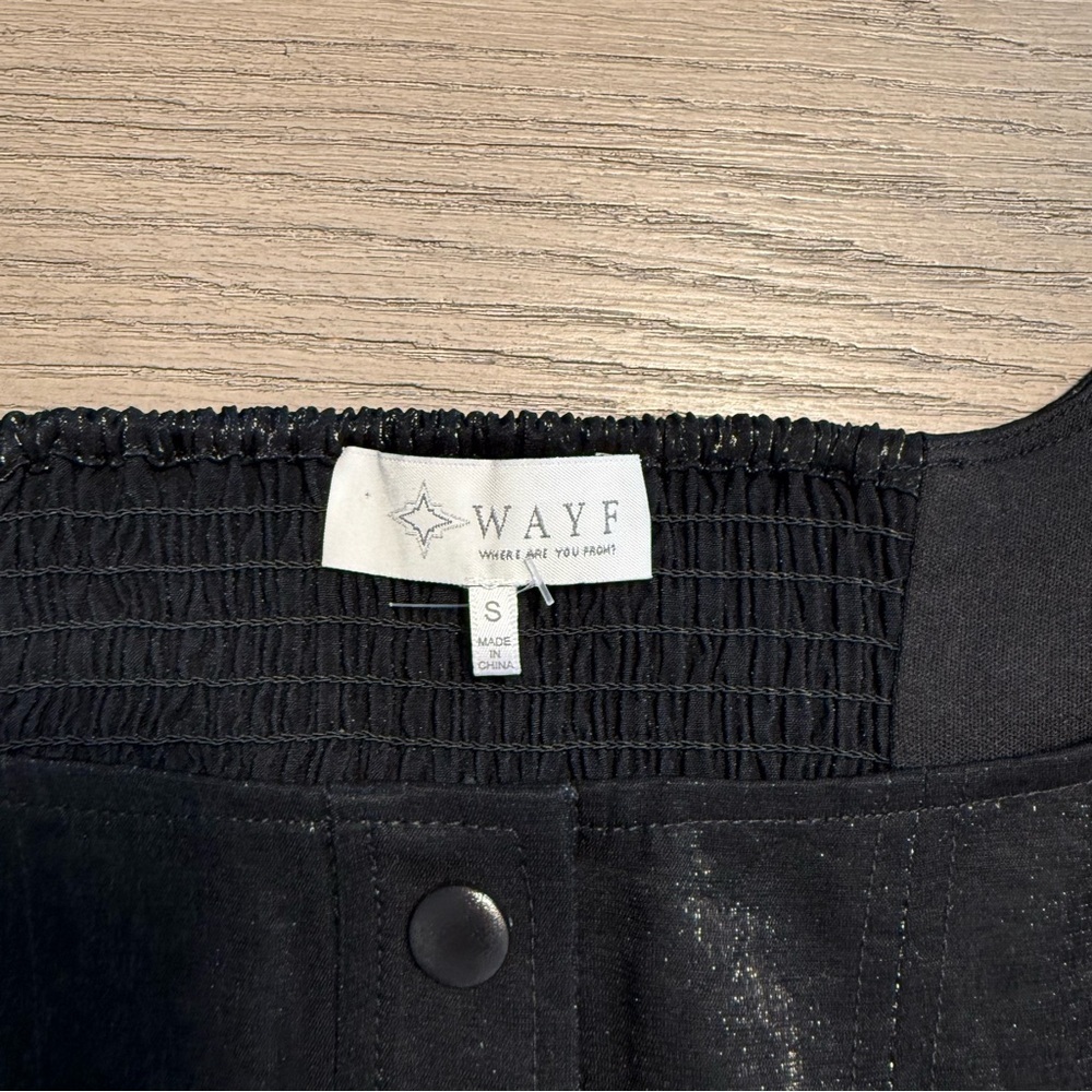 WAYF Black Cropped Corset Boning Button Up Top Sz Small Night Out Square Neck - Picture 2 of 8